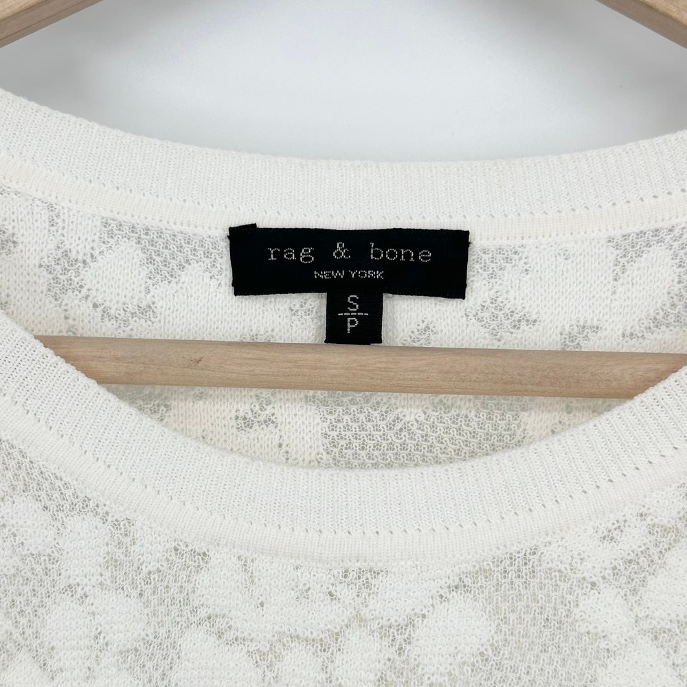 Rag & Bone Perry Lace Top Long Sleeve Semi Sheer Floral Jacquard Sweater White - Picture 15 of 16